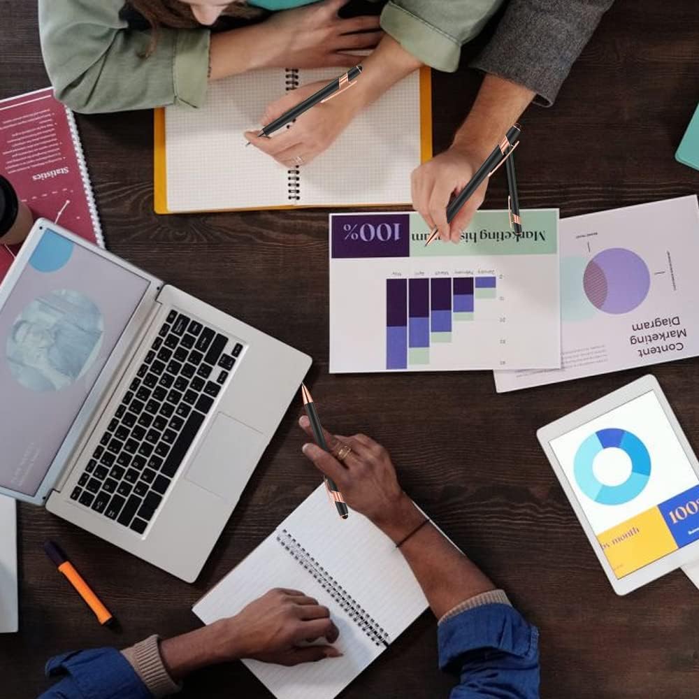 12 PCS 2 in 1 Stylus Ballpoint Pen with Stylus Tip, 1.0 mm Black Ink Metal Pen Stylus Pen for Touch Screens (Rose Gold & Black)