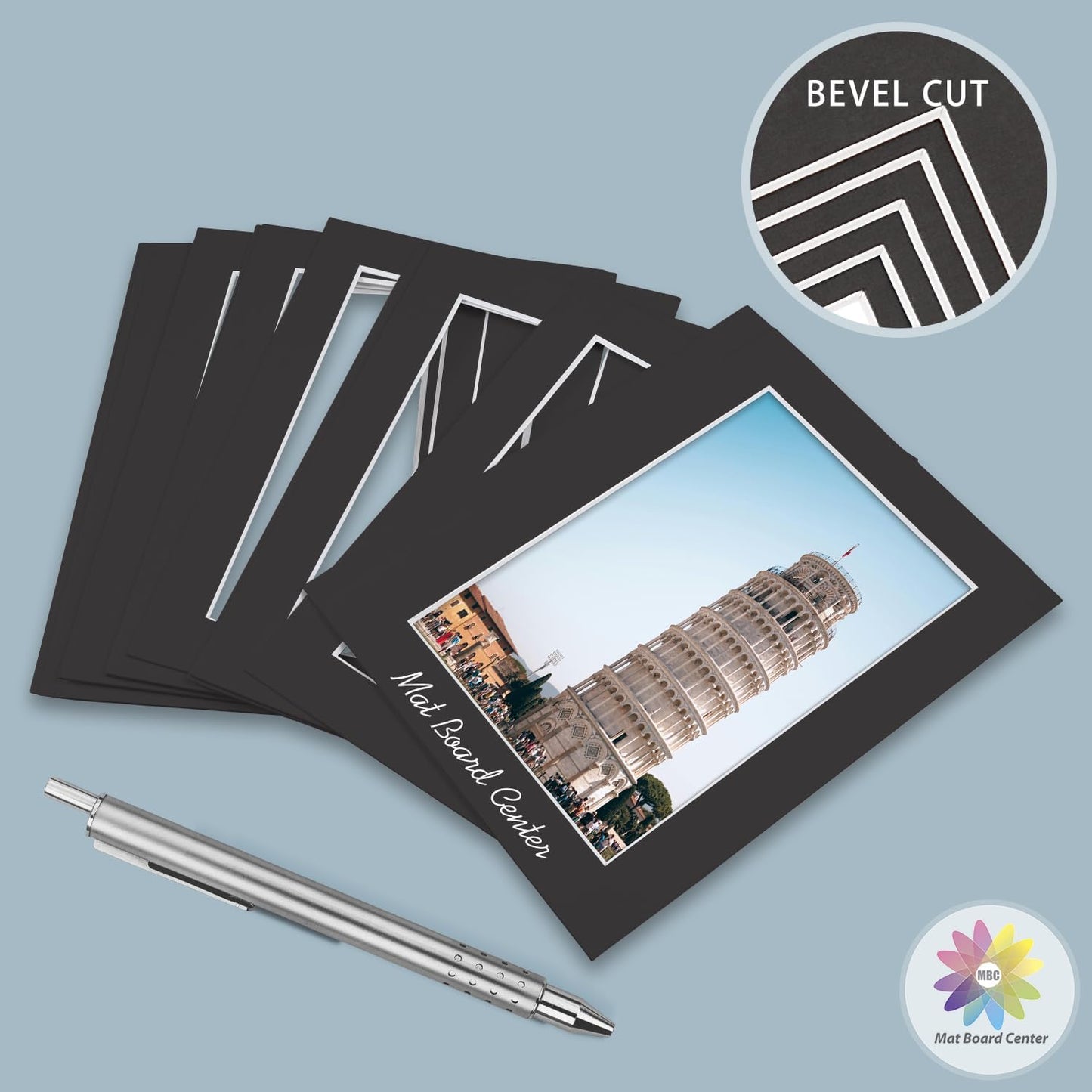 MBC MAT BOARD CENTER, 5 Pack 8x10 for 7x9 Black Picture Mats Frame Mattes, Bevel Cut, Acid Free, 4-ply Thickness