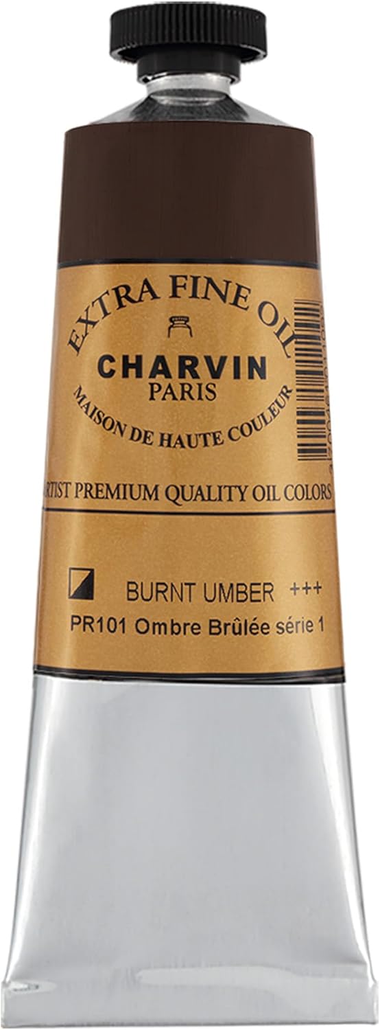 Charvin Extra Fine Oil Paint, Burnt Umber 60 ml - Triple-Milled, Rich Texture, Poppy Oil-Based, Light-Fast, Handmade, Archival Quality