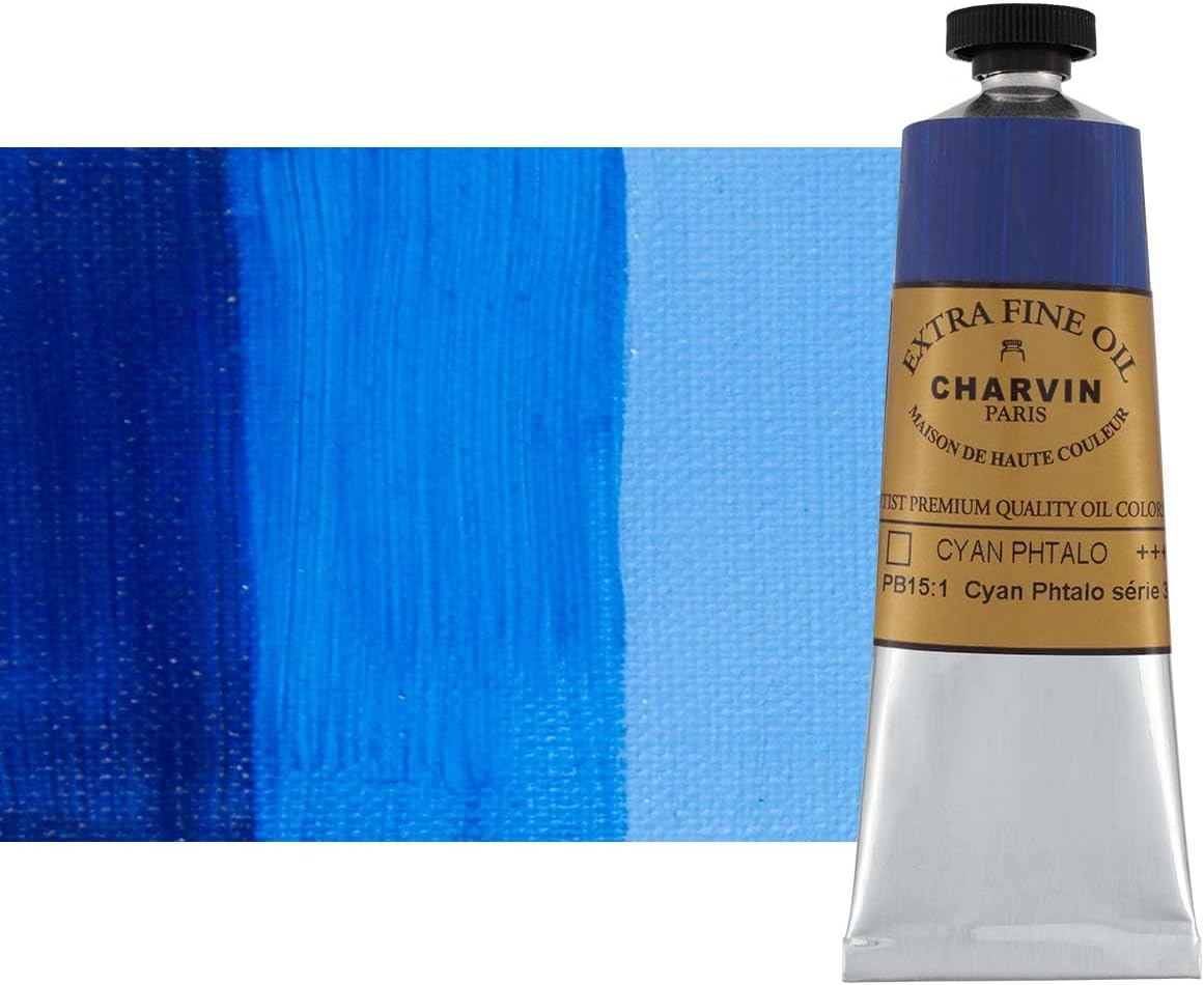 Charvin Extra Fine Oil Paint, Phthalo Cyan 60 mL - Triple-Milled, Rich Texture, Poppy Oil-Based, Light-Fast, Handmade, Archival Quality