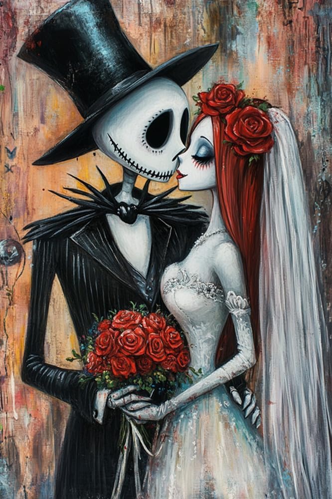 Moohue 14ct Counted Stamped Cross Stitch Kits for Adults Skulls Couple Roses Printed Cross Stitch Patterns Art Crafts Cross Stitch Supplies (Skeleton Couple)