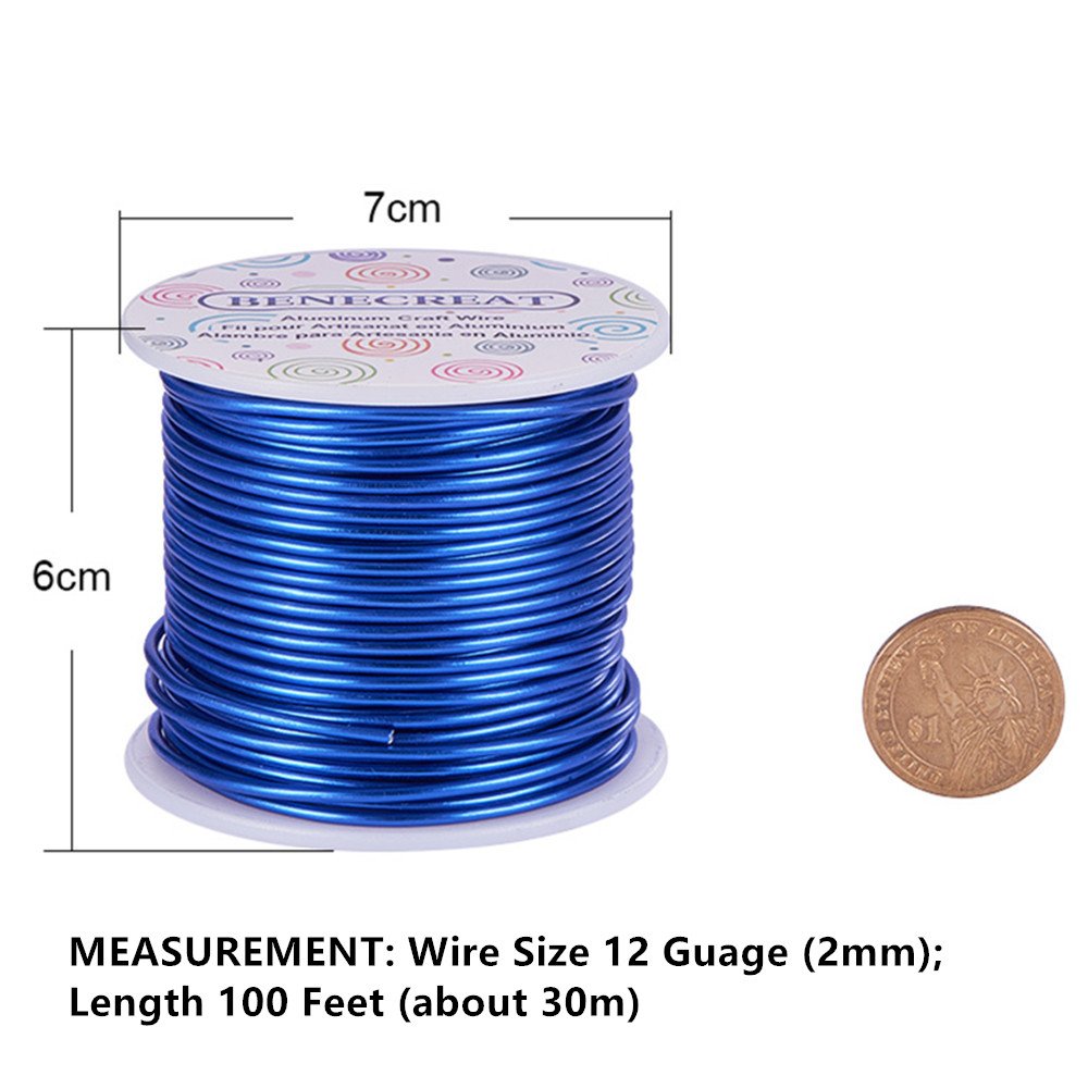 BENECREAT 12 Gauge Jewelry Craft Aluminum Wire 100 Feet Bendable Metal Sculpting Wire for Craft Floral Model Skeleton Making (Blue, 2mm)