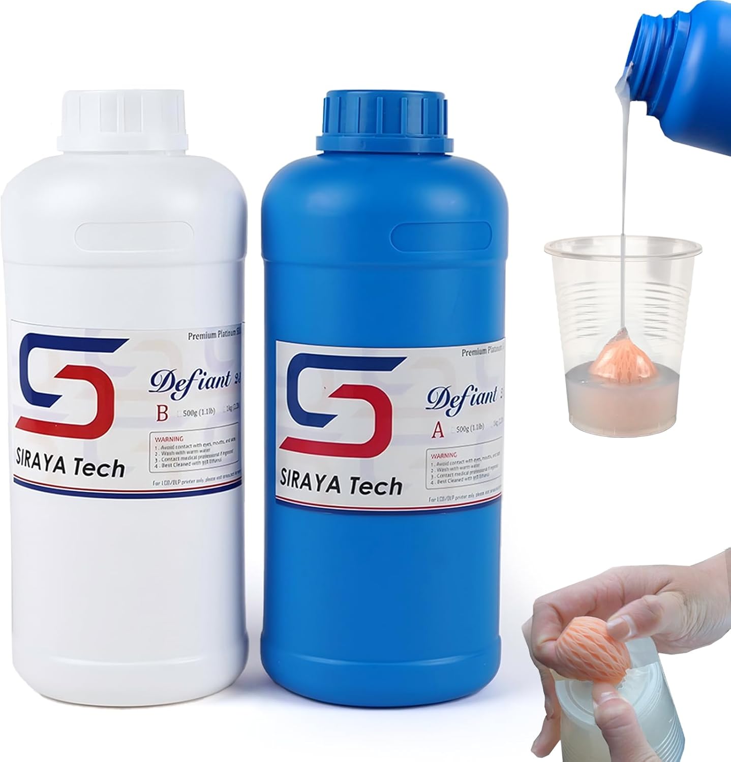 Siraya Tech Defiant 25 Platinum Silicone Mold Making Kit 2kg – Food Safe, 25A Hardness, Large-Capacity, for UV Resin, Easy to Stop Curing Inhibition, No Coating, for Casting Epoxy Resin (70.5 Oz)