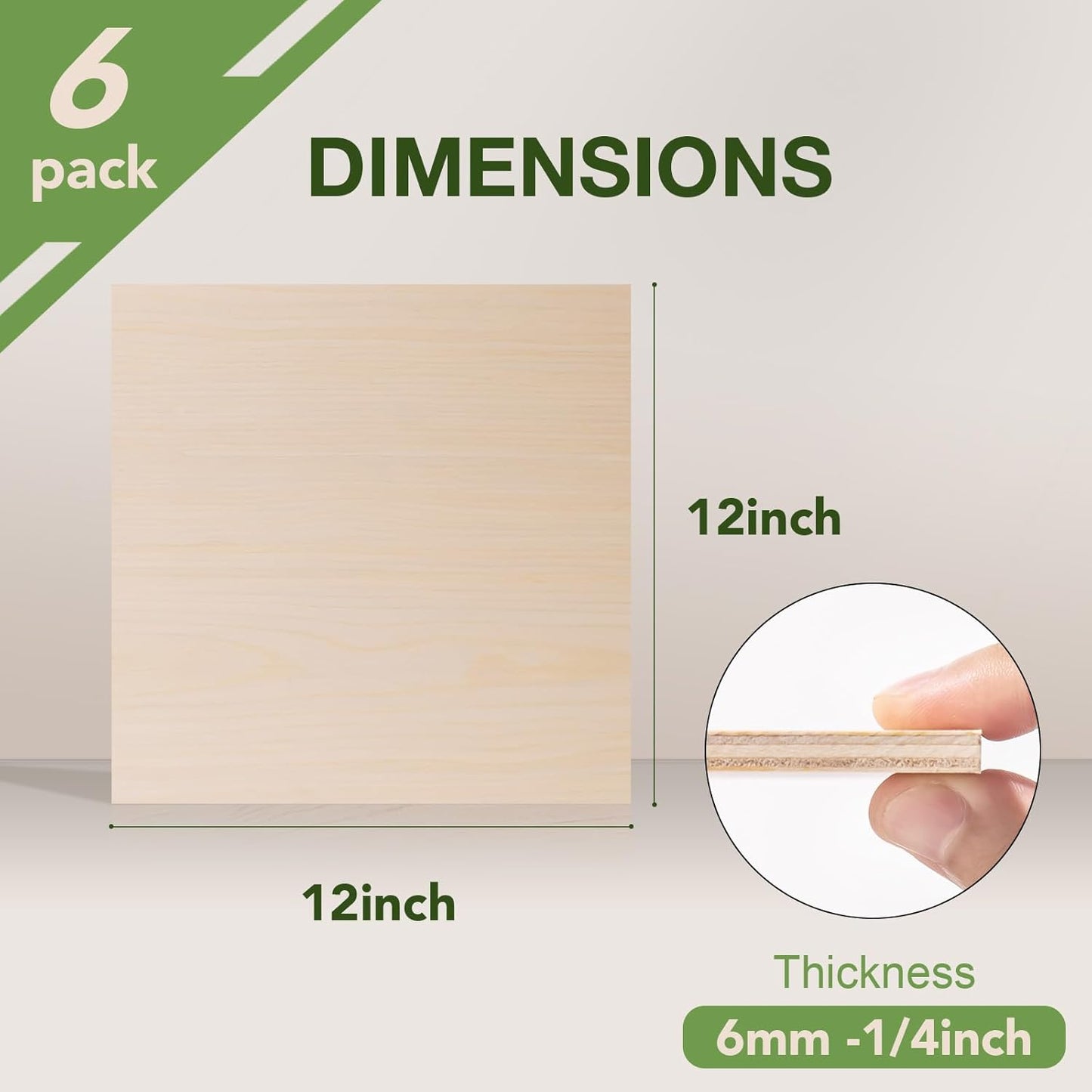 6 Pack Maple Plywood Sheets, 12 x 12 x 1/4 Inch, 6mm for Laser Cutting, Architectural Models, Wood Burning and DIY Crafts