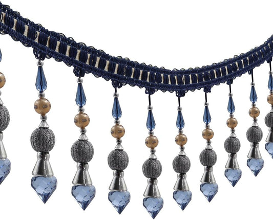 3yards Beading Fringe Trimming Long Beads Tassel Curtain Trim Ribbon Trim for Cover Edge Decorative (deep blue)