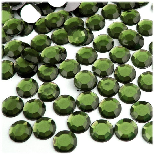 The Crafts Outlet 144pc Rhinestones Round 10mm - Flatback Olive Green EGR