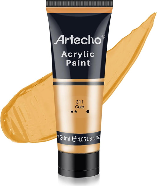 Artecho Gold Acrylic Paint, Gold Paint (120ml / 4.05oz) Tubes, Art Craft Paints for Canvas, Rock, Stone, Wood, Fabric, Art Supplies