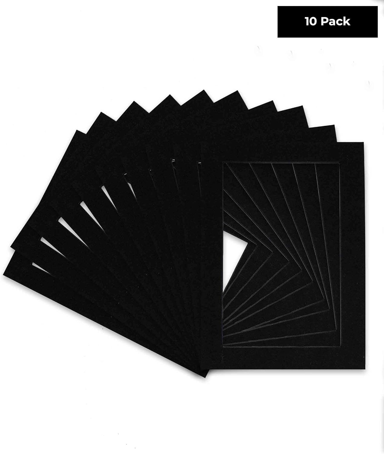 Pack of Ten 8x10 Mats Bevel Cut for 5.5x8.5 Photos - Acid Free Black with Black Core Precut Matboards for Pictures, Photos, Framing - 4-ply Thickness