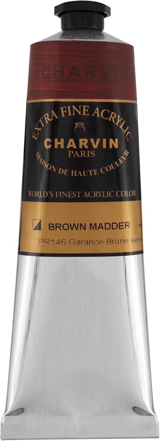 Charvin Extra Fine Professional Acrylic Paint - Brown Madder, 150ml Tube, Triple-Milled, Lightfast Pigments, Open Stock Artist Acrylic Paints in Nature-Inspired Hues