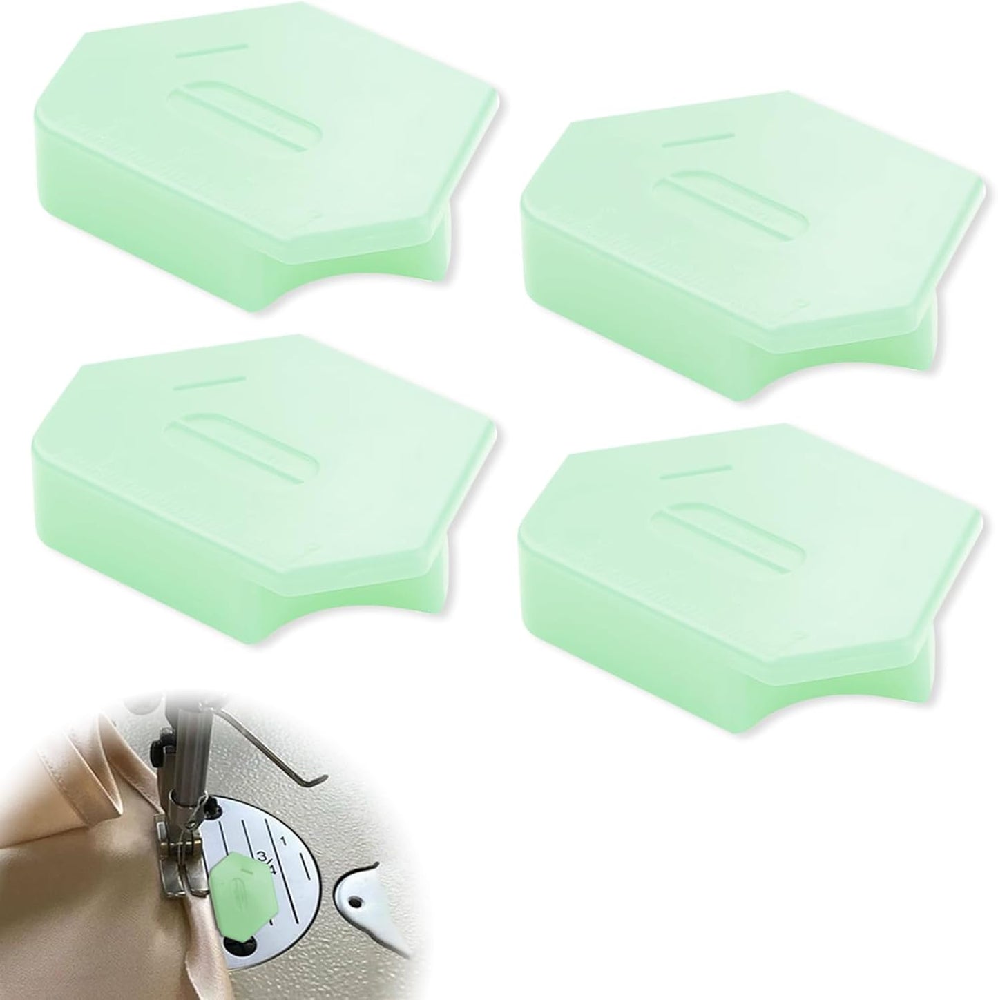 Pcmursal 4 Pieces Magnetic Seam Guide for Sewing Machine, Upgraded Multi-Purpose Tool Polygonal Magnetic Seam Guide with Scale, Sewing Supplies and Accessories (Green)