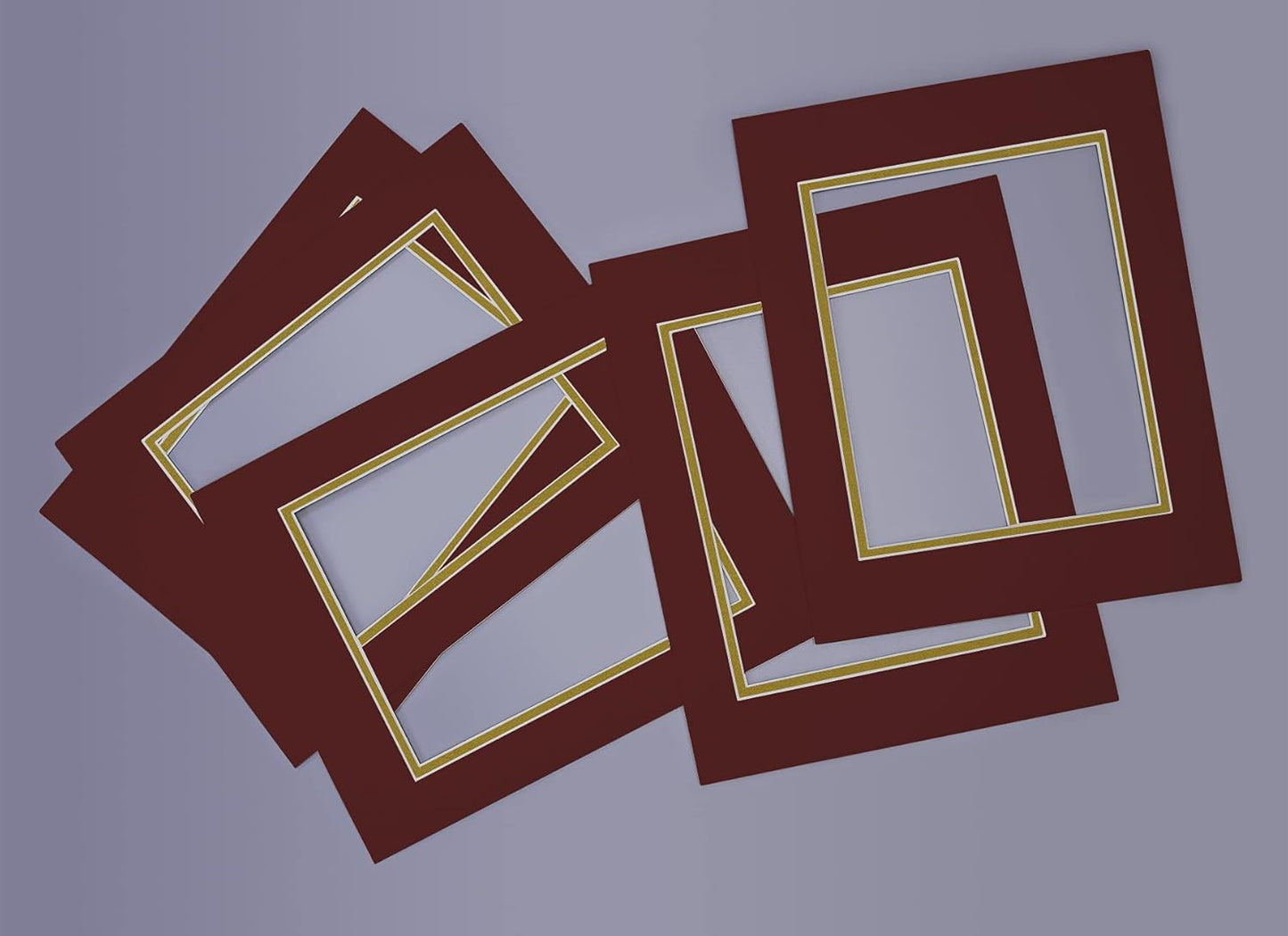 Golden State Art, 11x14 Double Mats for 8x10 - for Photos, Pictures, Frames - Acid-Free, 5 Pack, Maroon Over Old Gold