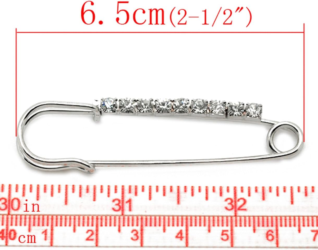 HOUSWEETY 10 Pcs Safety Pins Encrusted with White Rhinestone 6.5x1.8 cm - Personalized Design - Charm for Fashion
