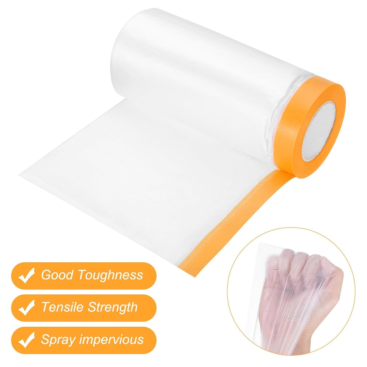 uxcell 6 Rolls Painters Plastic with Tape, 6 x 52 Ft Pre-Taped Masking Film Tape and Plastic Film Paint Plastic Covering Roll for Covering Skirting, Frames and Auto Body, Yellow/Clear