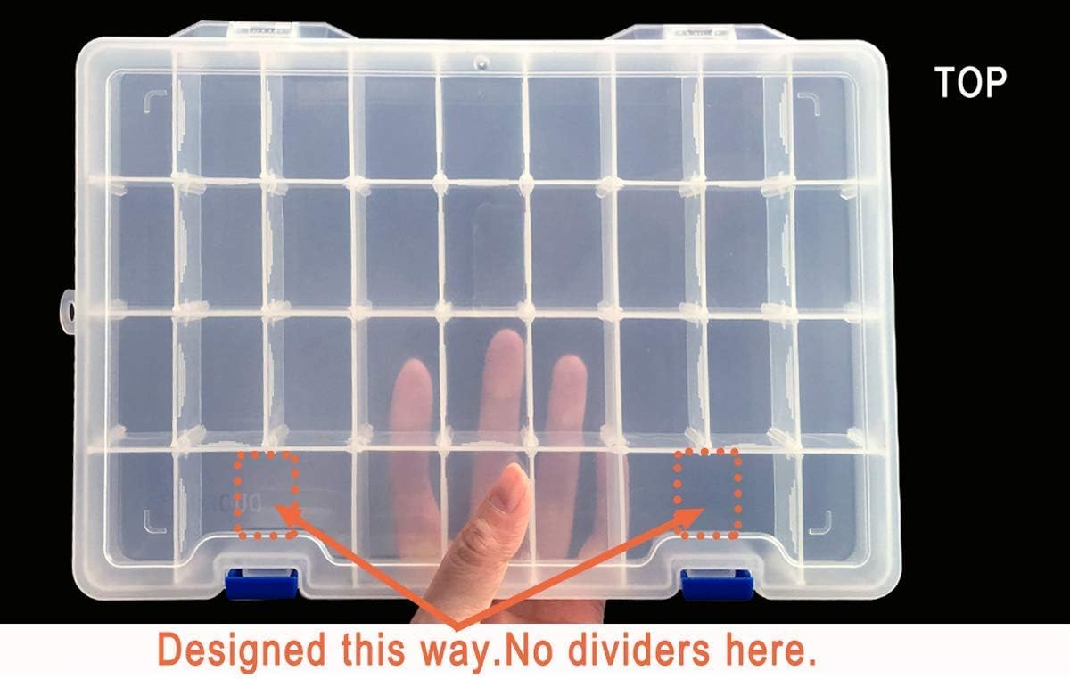 Qualsen Plastic Organizer Storage Box with Adjustable Dividers, Fishing Tackle Box and Bead Organizer Box for Jewelry, Beads, Earrings, Tools, Fishing Hooks, and Small Accessories（34 Grid x 3）