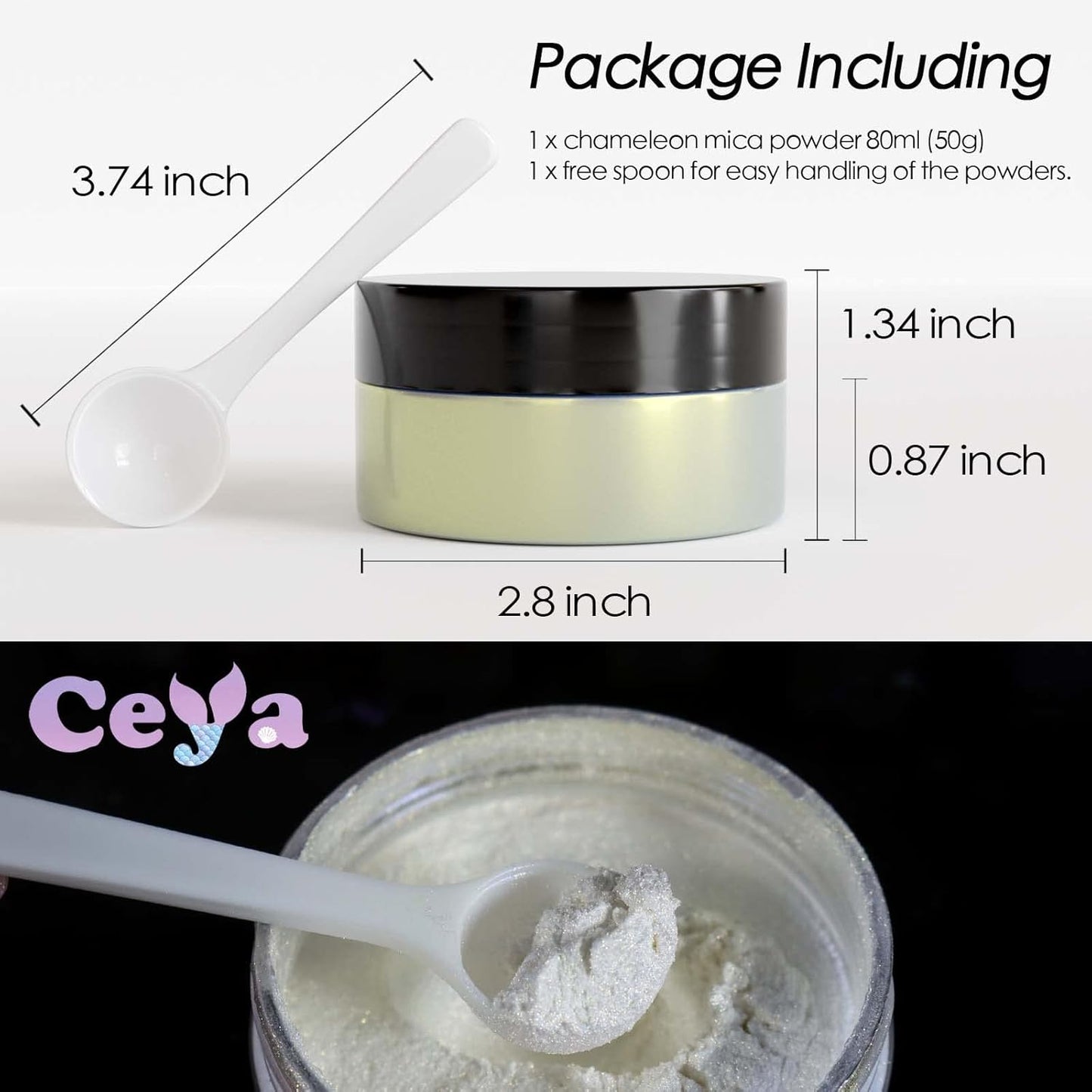 Ceya Interference Mica Powder, 1.8oz/ 50g Ghost Gold Chrome Nail Powder, Cosmetic Grade Pearlescent Effect Color Shift Pigment for Epoxy Resin, Makeup, Nail Polish, Soap Dye, Candle Making,Slime,Paint