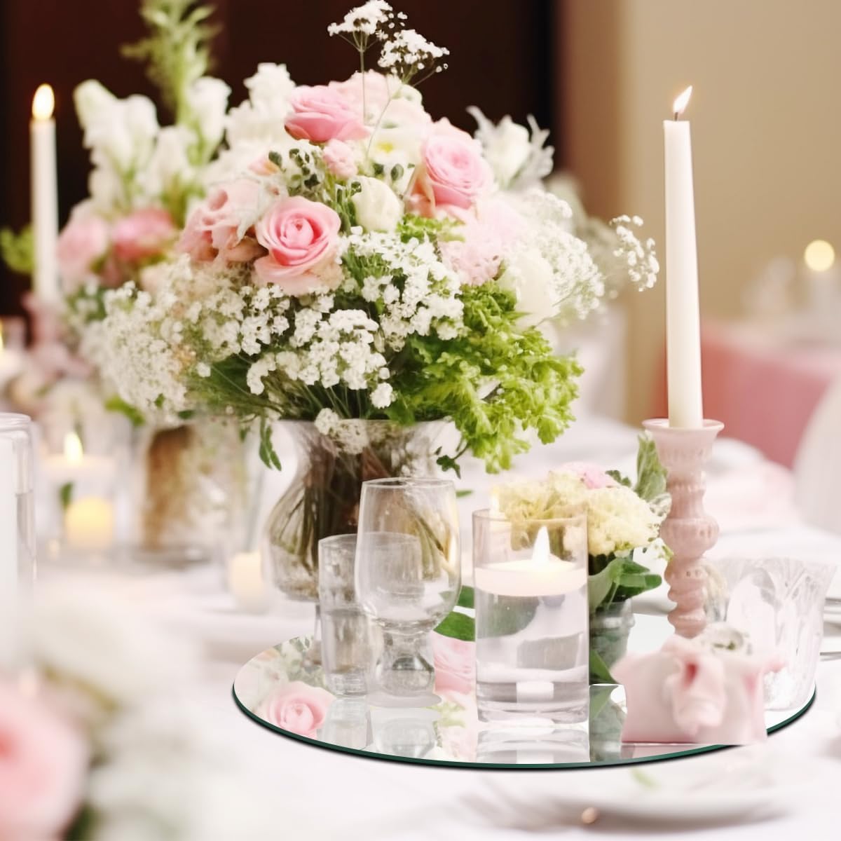 10" 12PCS Round Mirrors for Centerpieces, Circle Mirror Centerpieces for Tables, Mirror Tiles for Wall Table Wedding Centerpiece Mirrors Plates for Candle Anniversary Decorations DIY Craft