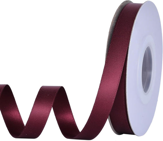 YAMA Burgundy Double Faced Satin Ribbon 1/2 Inch 25 Yards Burgundy Fabric Ribbon for Gift Wrapping Crafts Hair Bows Wedding Party Christmas Decoration