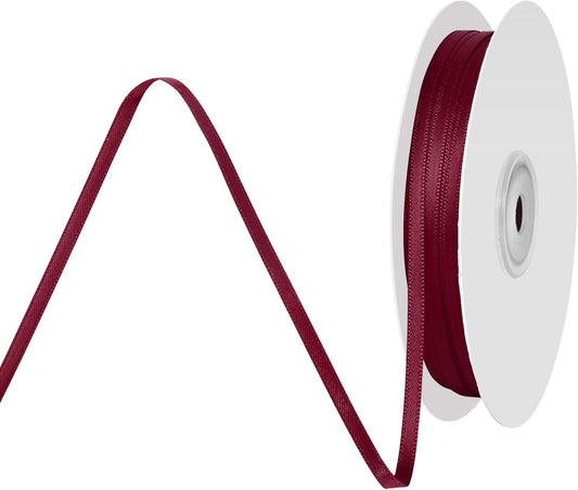 1/8 Inch X 100 Yards Wine Red Satin Thin Ribbon Solid Color Double Faced Ribbons Perfect for Crafts Wedding Decor Bow Making Arts Sewing and More