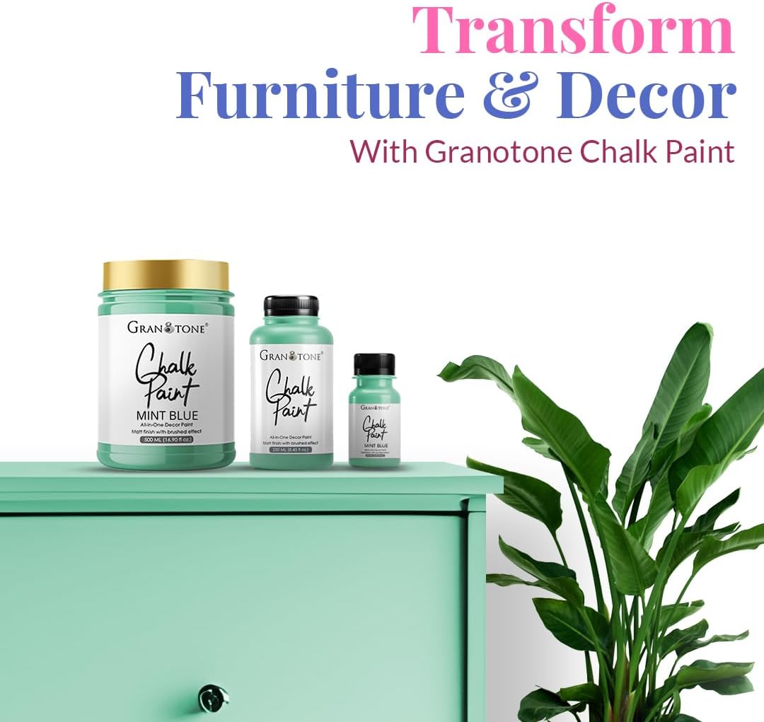 GRANOTONE Chalk Paint for Furniture | Matt-Finish Water-Based Acrylic Paint for Wood, Walls, Metal, Glass, Paper, Fabric Canvas | Maximum Coverage Chalk Paint for Kids & Adults, 250 Ml (MINT)