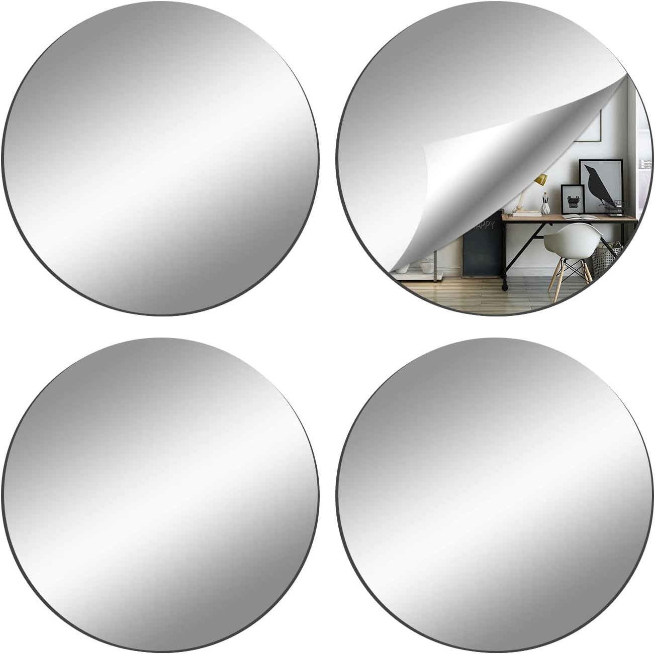 DARENYI 4Pcs Glass Round Mirror Tile, 6 Inch Self Adhesive Sticker, Small Circle Sheet for DIY Crafts, Plates Trays for Wedding Table Centerpieces Walls Decor