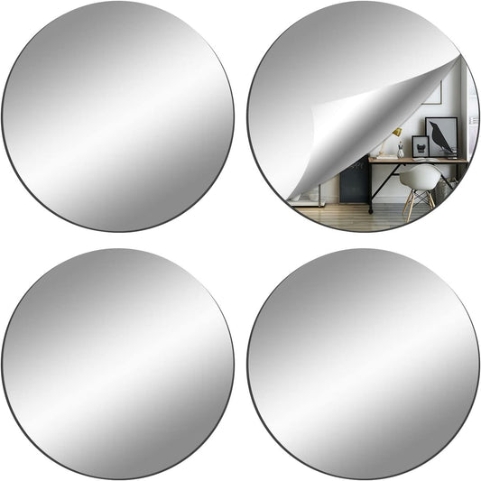 DARENYI 4Pcs Glass Round Mirror Tile, 6 Inch Self Adhesive Sticker, Small Circle Sheet for DIY Crafts, Plates Trays for Wedding Table Centerpieces Walls Decor
