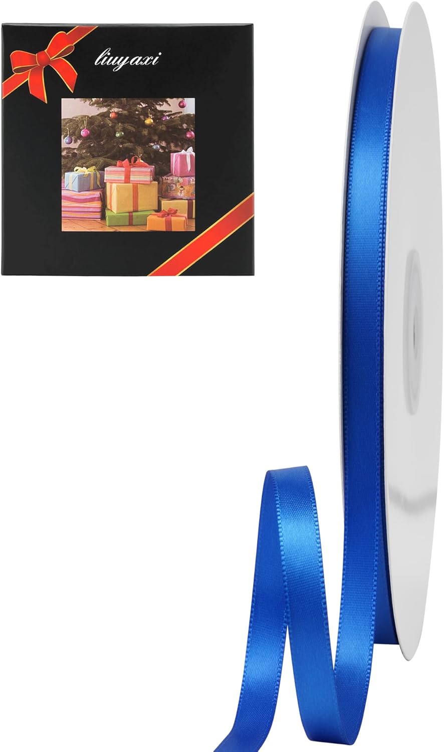 LIUYAXI Blue Double Faced Satin Ribbon, 1/4" X Continuous 50 Yards, Thin Ribbons Perfect for Gift Wrapping Wedding Invitation Card Hair Bows Tag Floral Arrangement DIY Craft