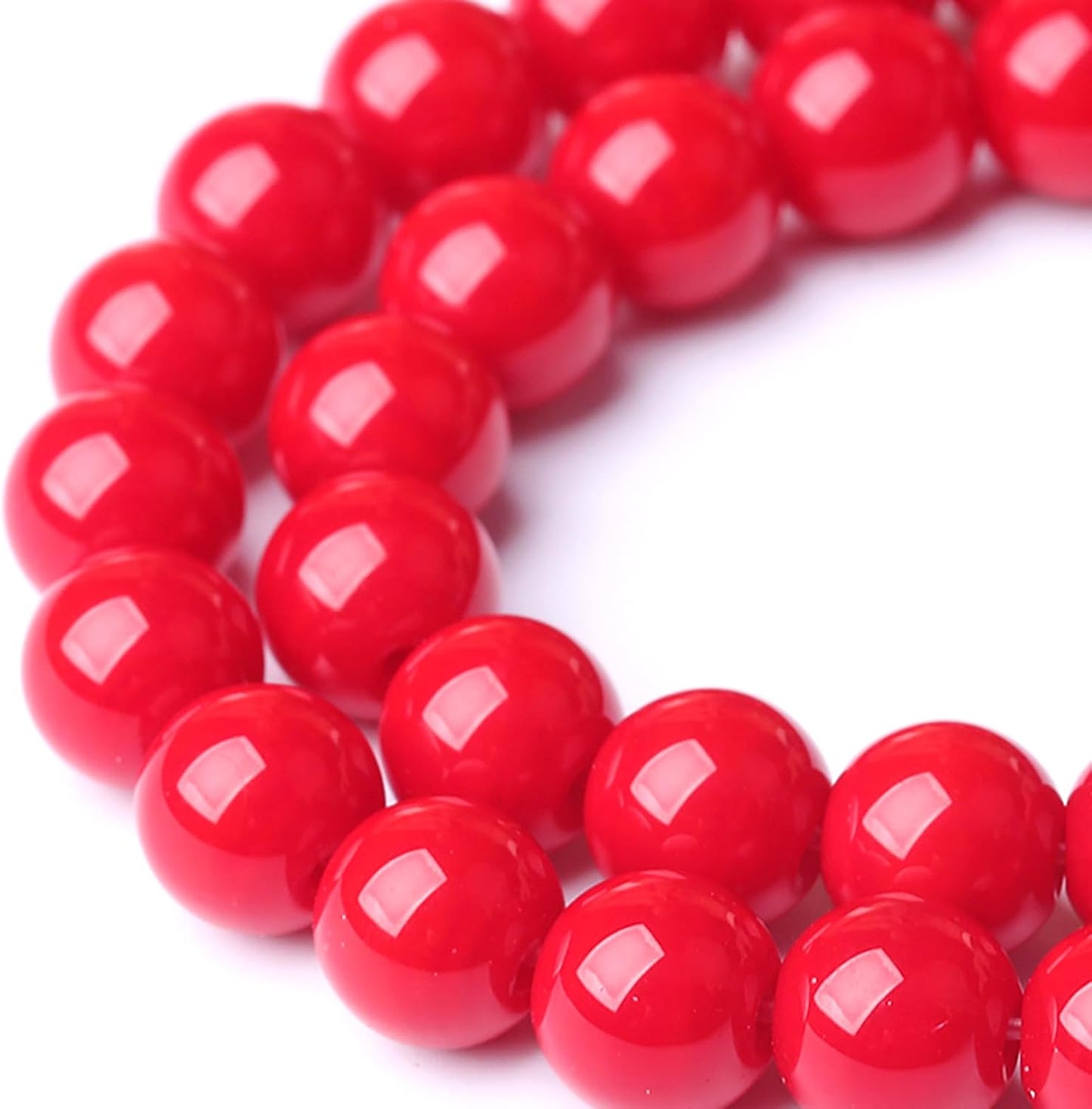 10MM Coral Red Glass Beads Natural Stone Crystal Energy Round Loose Beads for Jewelry Making Bracelet 72pcs 2 Strands 32"