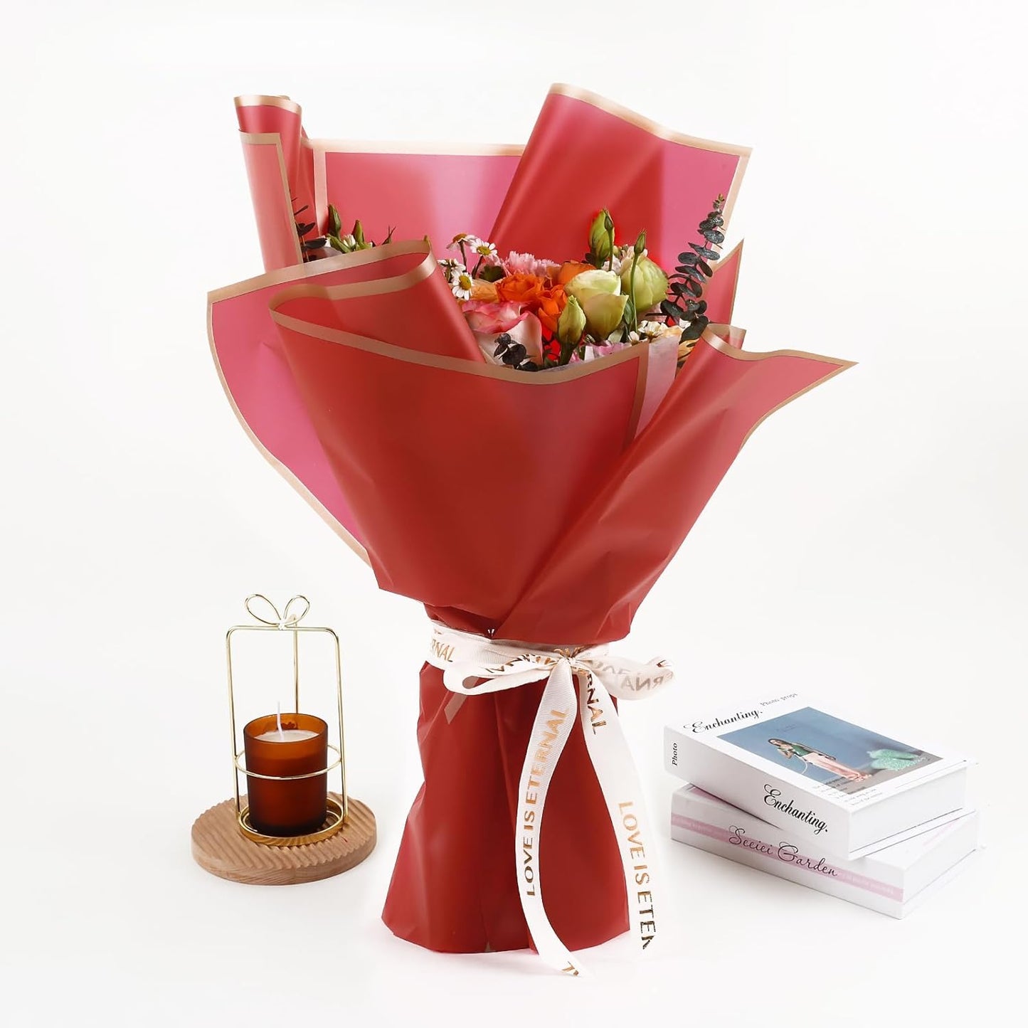 FUHITIM 20 Sheets Flower Wrapping Paper - Waterproof Floral Bouquet Packaging Paper for DIY Crafts，Florist Supplies Packaging Paper for Wedding Birthday Gift (Red)