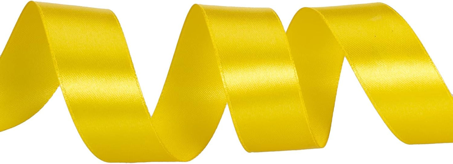 1 Inch Yellow Solid Satin Ribbon, 50 Yards Craft Fabric Ribbon for Gift Wrapping Floral Bouquets Wedding Party Decoration
