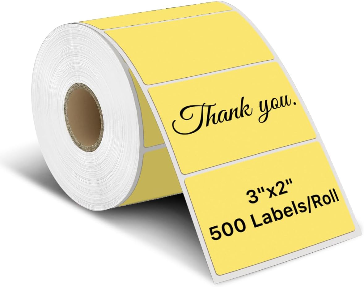 iEager 3" x 2" Thermal Labels, Rectangle Thermal Printer Stickers, Self-Adhesive Durable Sticker with Perforation Line, 500 Labels/Roll, Yellow