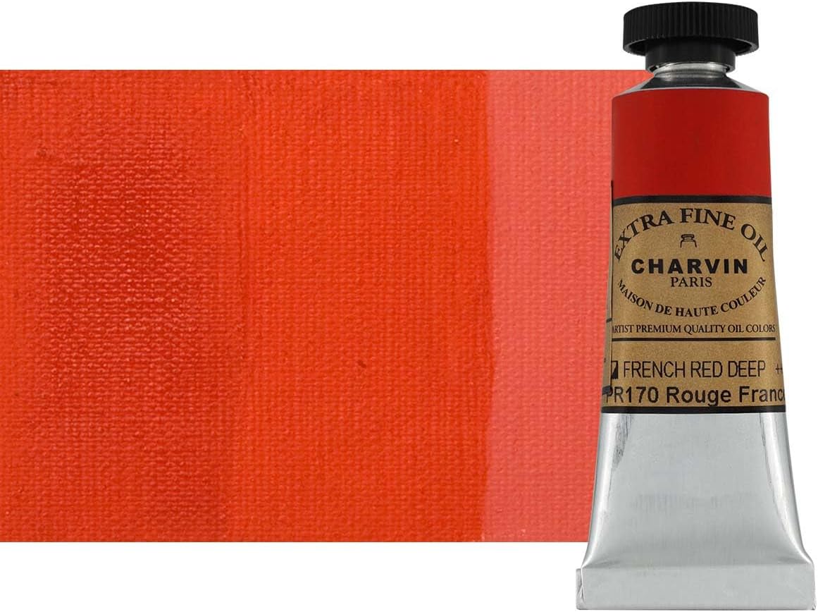 Charvin Extra Fine Oil Paint, French Red Deep 20 mL - Triple-Milled, Rich Texture, Poppy Oil-Based, Light-Fast, Handmade, Archival Quality