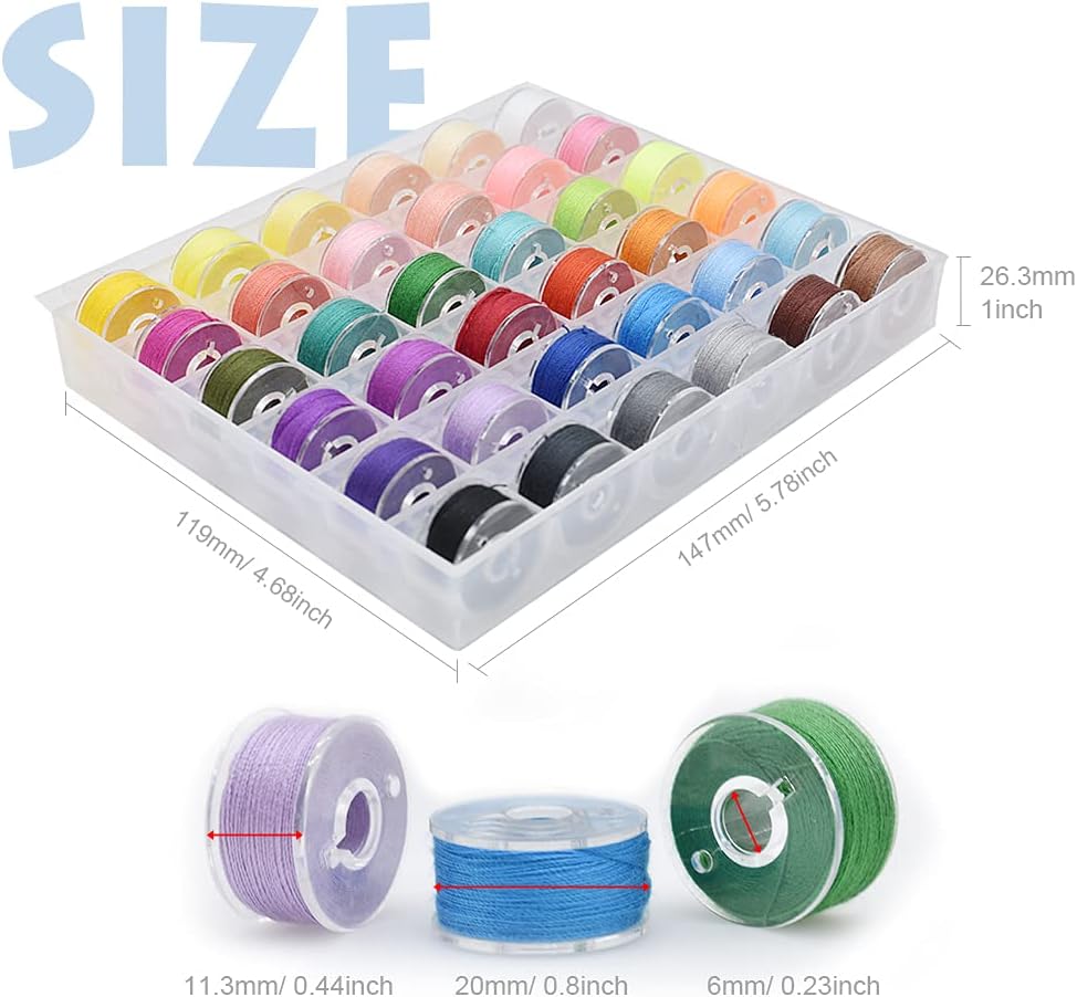 72Pcs Bobbins Sewing Threads Kit, 36 Colors Spools 360Yards per Polyester Thread, 36 Colors Prewound Bobbin with Case for Hand Machine Sewing