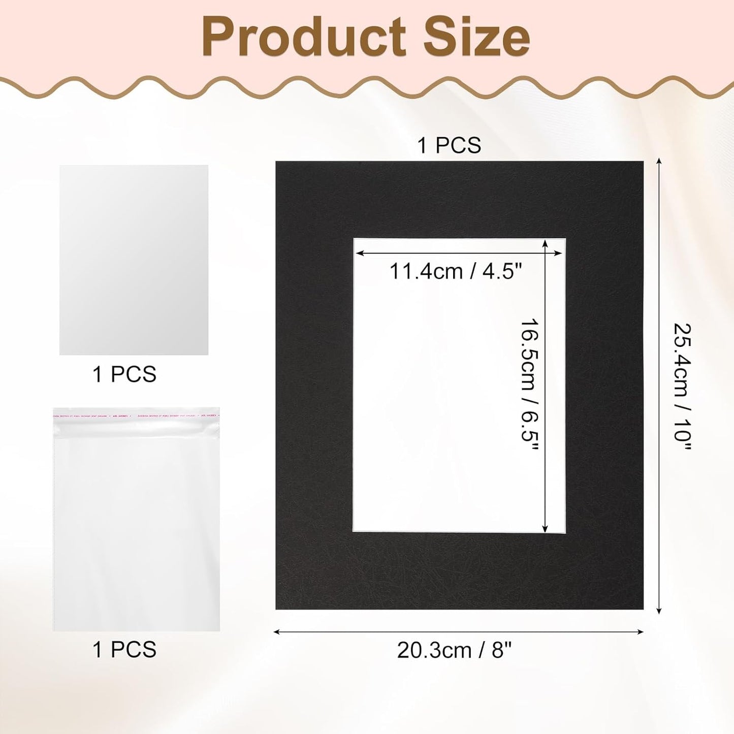 uxcell Picture Mats, 8 x 10 Mat Board Center for 5 x 7 Pictures Acid Free White Core Bevel Cut Frame Mattes with Backing for Display Art Measuring, Black