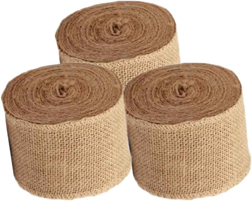 3 Pack - (Total 30 Yards - 90 feet) Burlap Ribbon 4" x 10 Yards Natural Jute 4 Inch 30ft roll (Natural, 4 Inch X 10 Yards) Total 90'