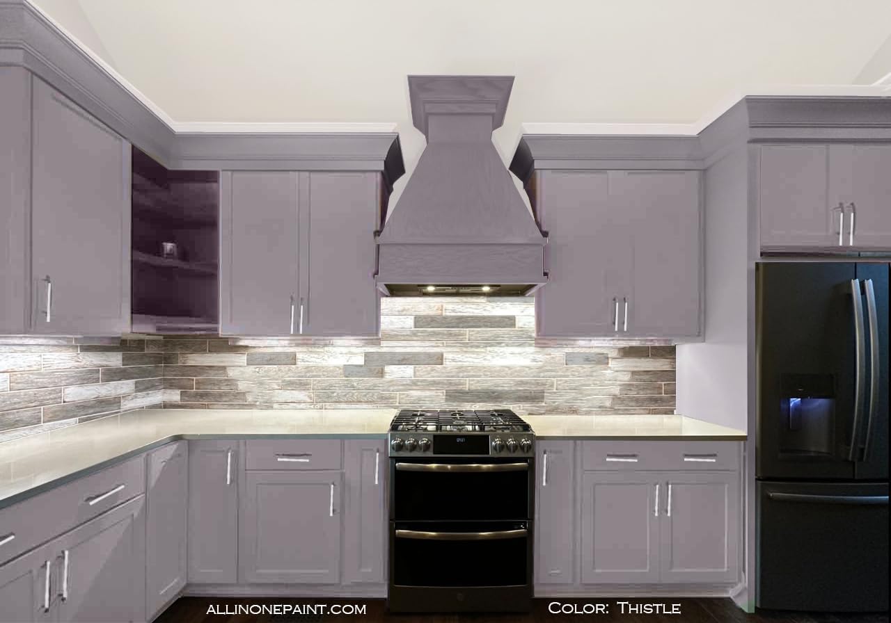 ALL-IN-ONE Paint, Durable cabinet and furniture paint. Built in primer and top coat, no sanding needed. Includes our 30 featured color card - Thistle (gray purple), Quart