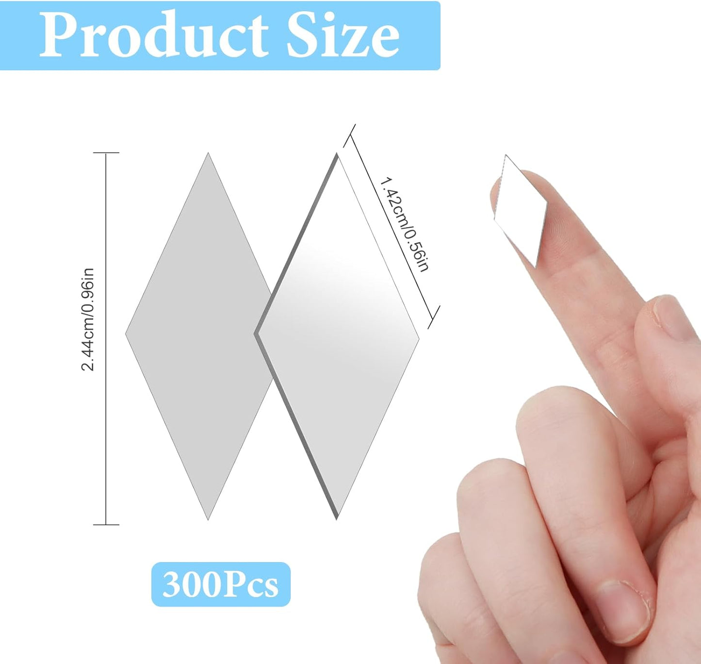 DARENYI 300PCS Diamond Shape Mirror Mosaic Tiles for Craft, Mini Rhombus Mirror Pieces Self-Adhesive Acrylic Mirrors Sheets Mosaic Pieces Flexible Craft Mirrors Bulk for DIY Projects Wall Decor