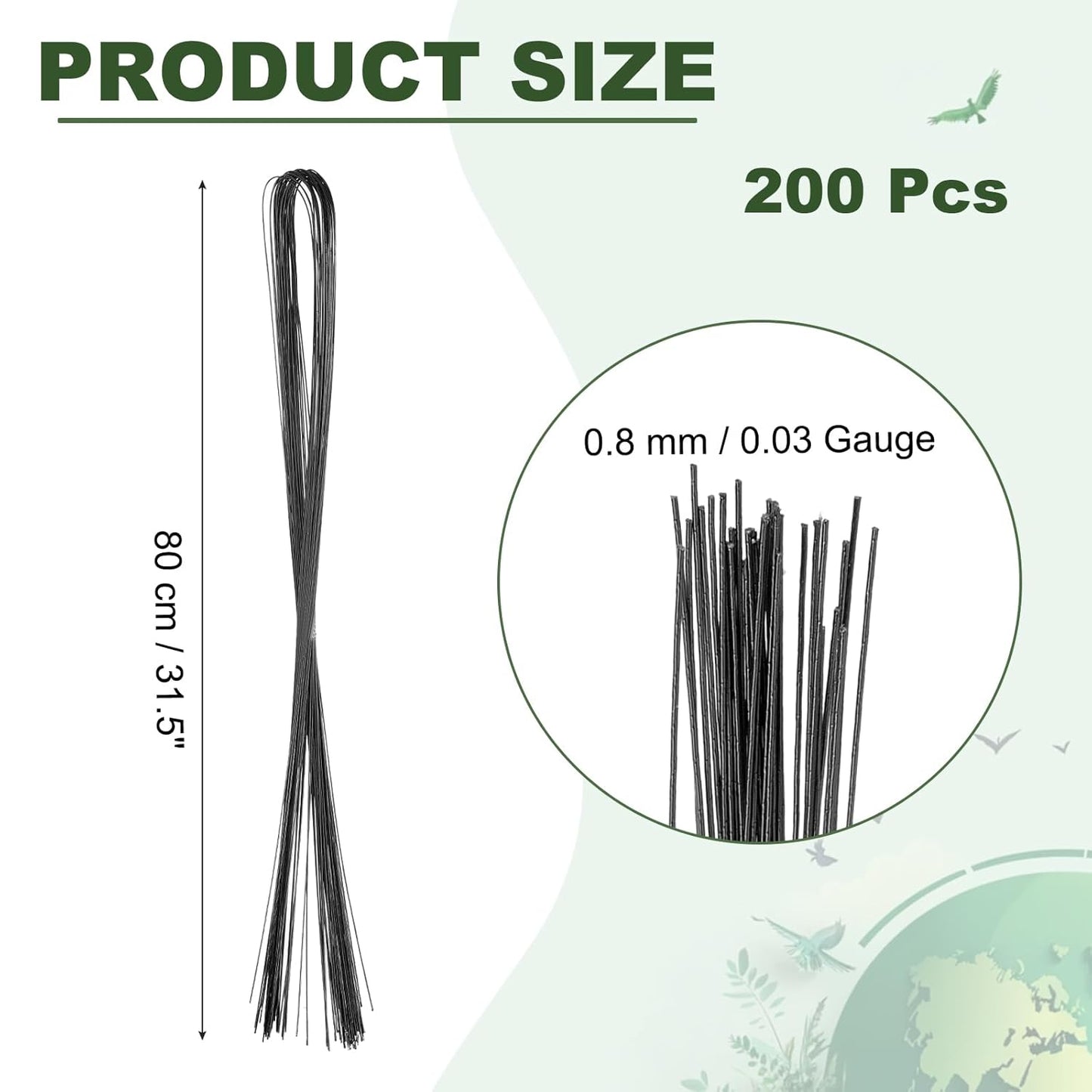 PATIKIL 32 Inch 22 Gauge Floral Stem Wire, 5 Pack/200 Pieces Bouquet Stem Paper Wrapped for DIY Crafts Flower Arrangements, Black