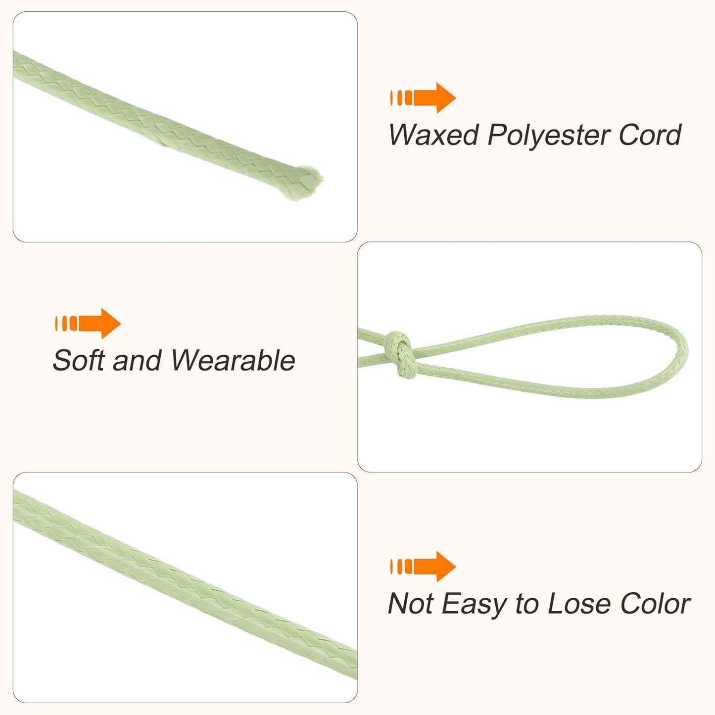 MECCANIXITY Waxed Cord 2mm Waxed Polyester Cord 98 Yard Wax String for Bracelet Making, Necklaces, Beading, Jewelry Making and DIY Crafts(Light Green)