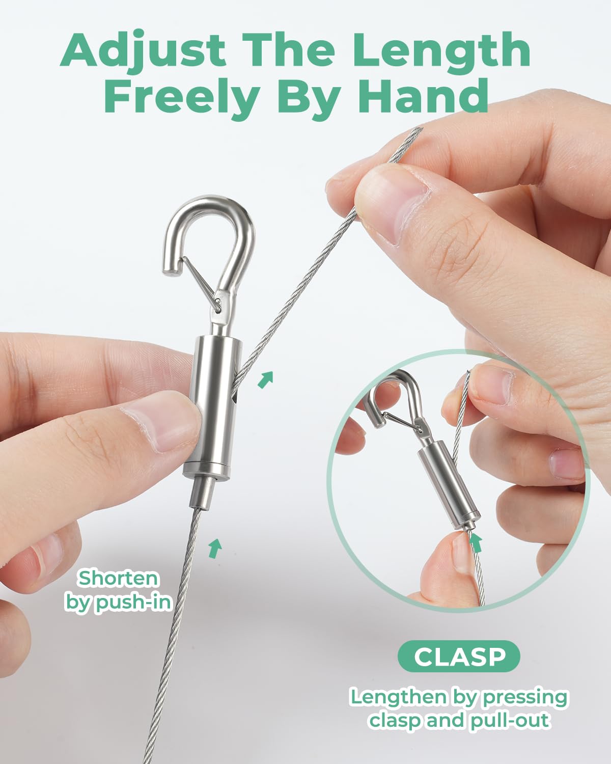 Adjustable Picture Hanging Wire, 2PCS 1m x 1mm Small Hooks + 2PCS 2m x 1.5mm Large Hooks Picture Frame Wire Kit Heavy Duty up to 100lbs, Stainless Steel for Mirror, Light, Flowerpot