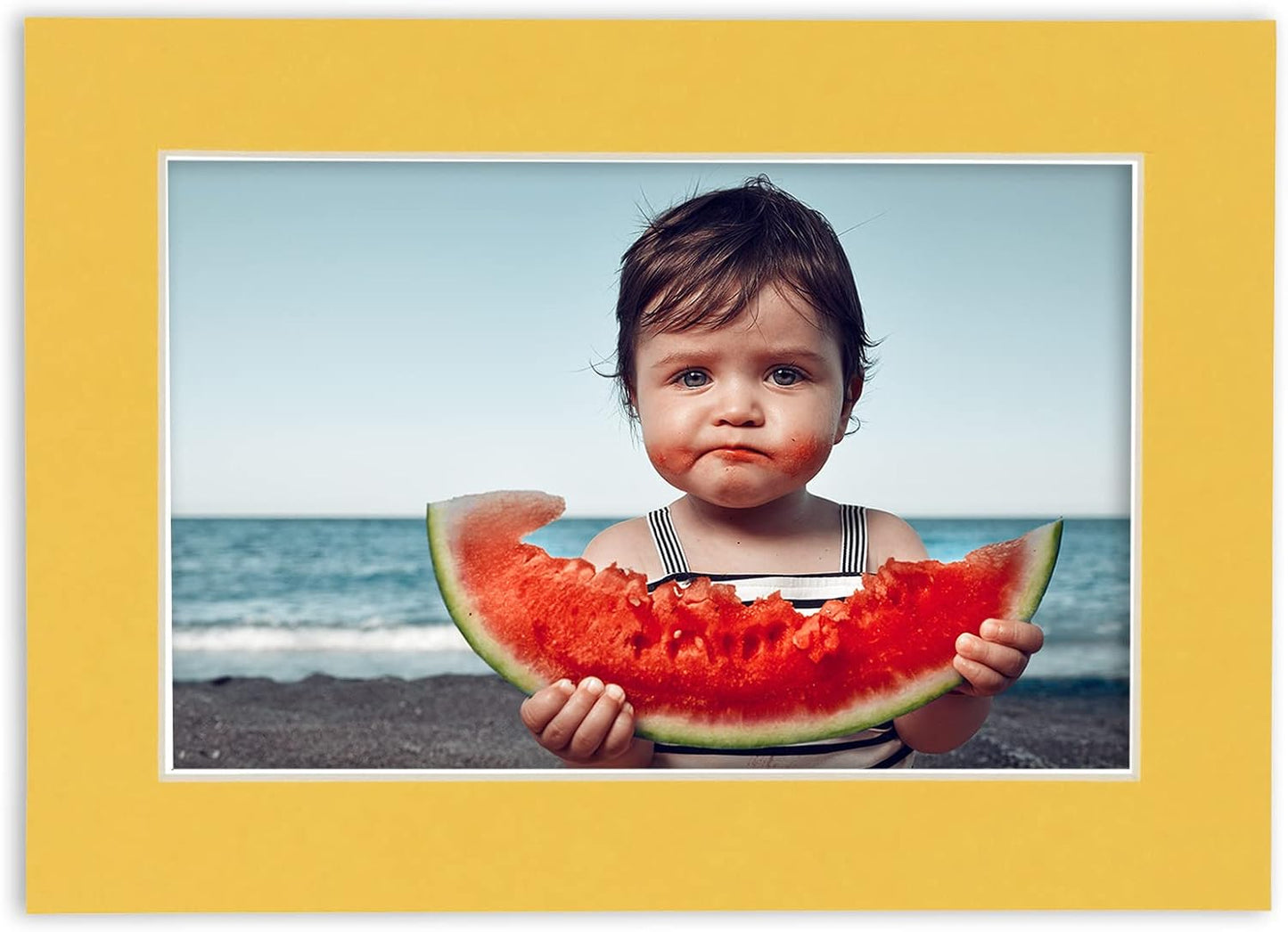 11x14 Mat Bevel Cut for 8.5x11 Photos - Acid Free Chamois Yellow Precut Matboard With Backing Board and Crystal Clear, Self Seal Mat Bag - For Pictures, Framing - 4-ply Thickness