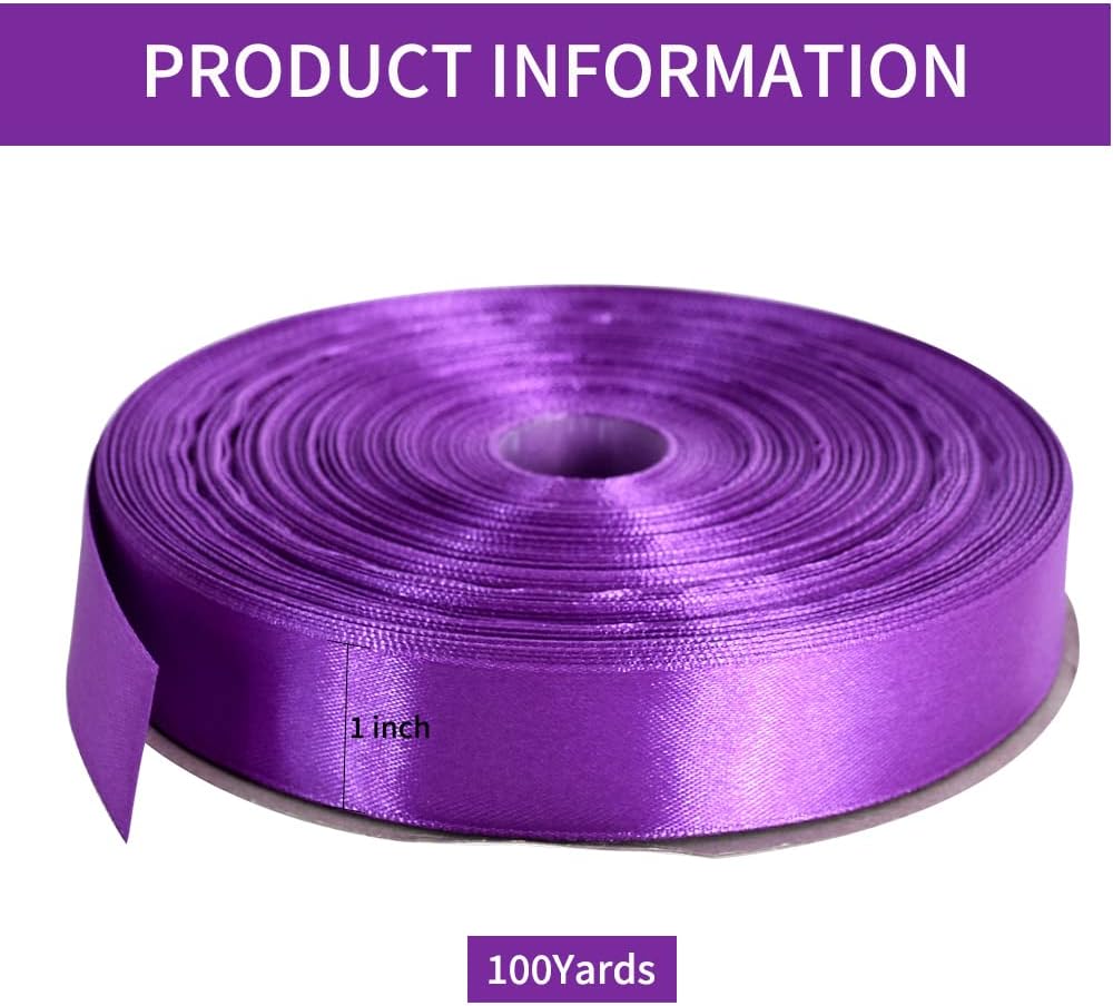 TONIFUL 1 Inch x 100yds Purple Satin Ribbon, Thin Solid Color Satin Ribbon for Gift Wrapping, Crafts, Hair Bows Making, Wedding Party Decoration, Invitation Cards, Floral Bouquets, Christmas,Halloween