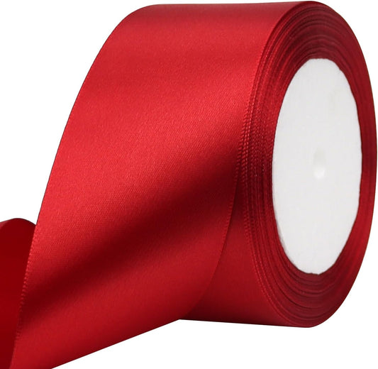 Deep red Solid Satin Ribbon 2 Inch 25 Yards Solid Polyester Fabric Ribbon for Gift Wrapping Wedding Christmas Baby Shower Birthday Party Decoration Handmade Immortal Flower Craft