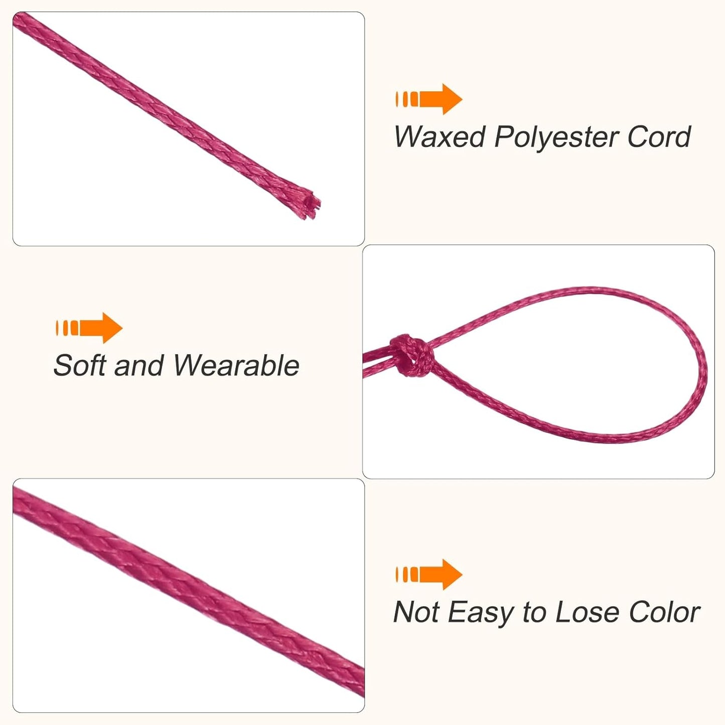MECCANIXITY Waxed Cord 0.5mm Waxed Polyester Cord 175 Yard Wax String for Bracelet Making, Necklaces, Beading, Jewelry Making and DIY Crafts(Dark Rose Red)