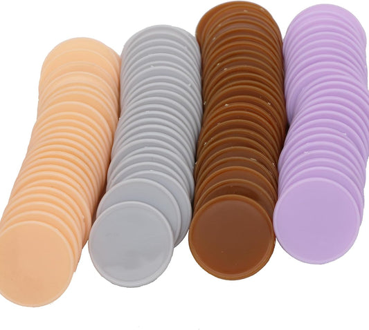 Set of 100 Opaque Plastic Learning Counters Mini Poker Chips Game Tokens with Storage Box (Peachpuff+Thistle+Chocolate+LightGray, 1.26 Inch)