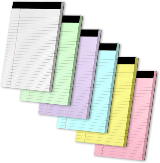 Legal Pads 5" X 8", 6 Pack Colored Note Pads, College Ruled Yellow Lined Paper Pads, Letter & Legal Ruled Pads, 30 Sheets per Small Writing Pads 5x8 for School, Home, Office, Business