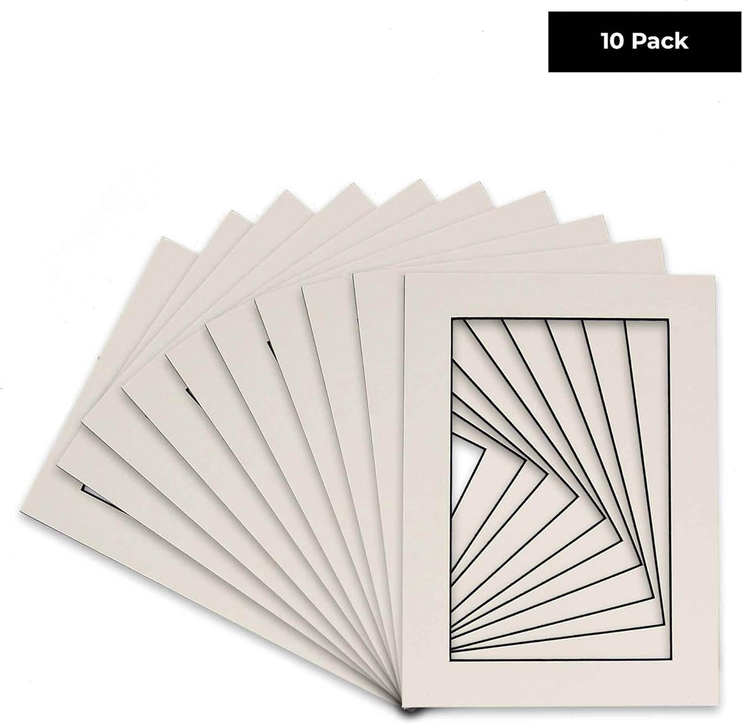 Pack of Ten Acid Free 8x10 Mats Bevel Cut for 5.5x8.5 Photos - White with Black Core Precut Matboards with Backing Boards and Self Seal Photo Mat Bags for Pictures, Photos, Framing - 4-ply Thickness