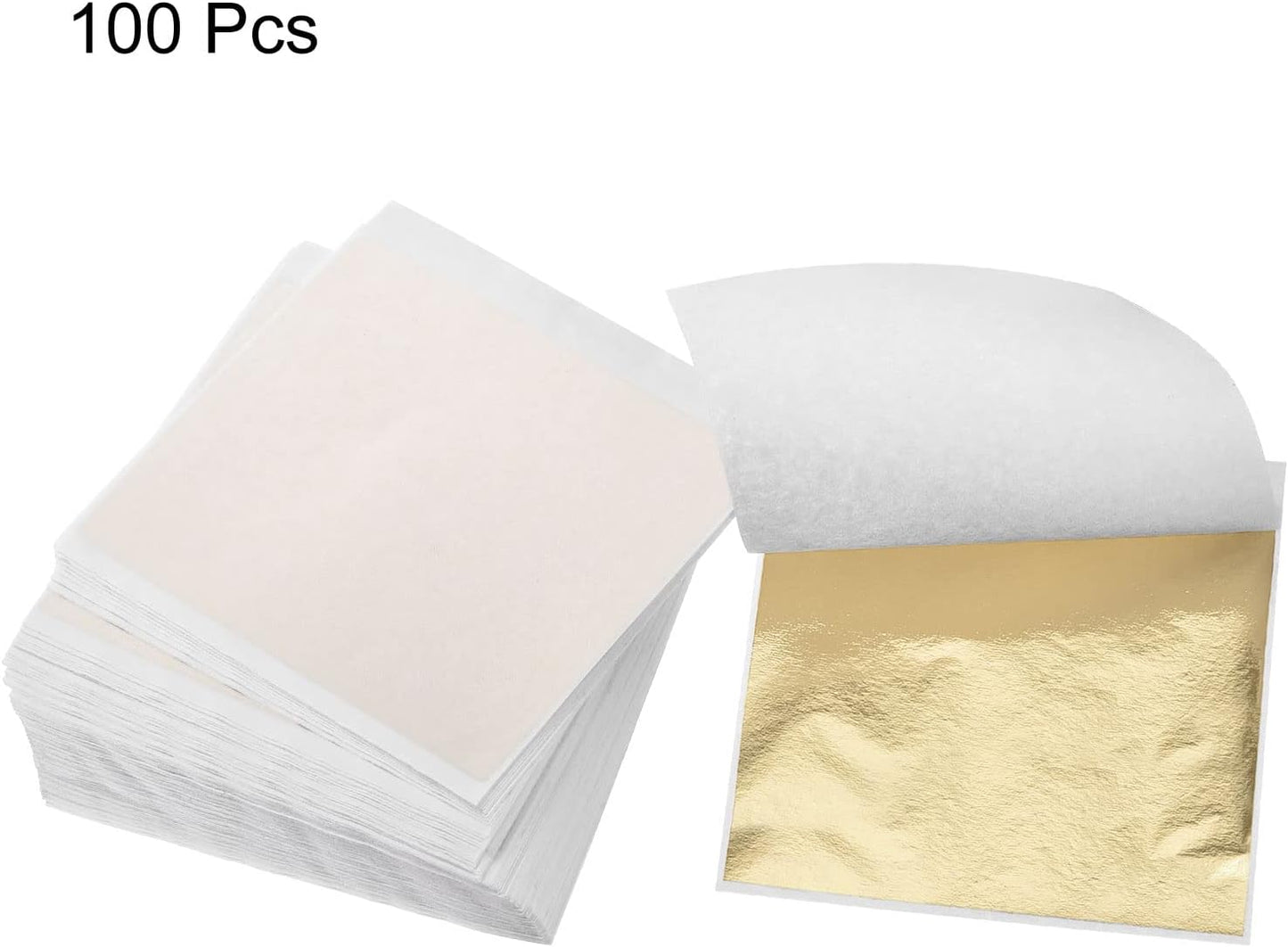 MECCANIXITY Gold Leaf Foil Sheet, Light Golden Leaf Papers, 3.3 x 3.1inch for Art Decoration, Sculptures, Painting, Pack of 100