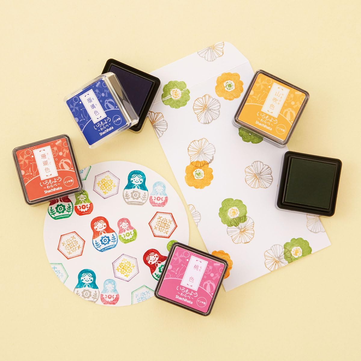 IROMOYO WARABE Stamp PAD, Small Traditional Japanese Ink Colour, Oil-Based Ink pad - Yellow