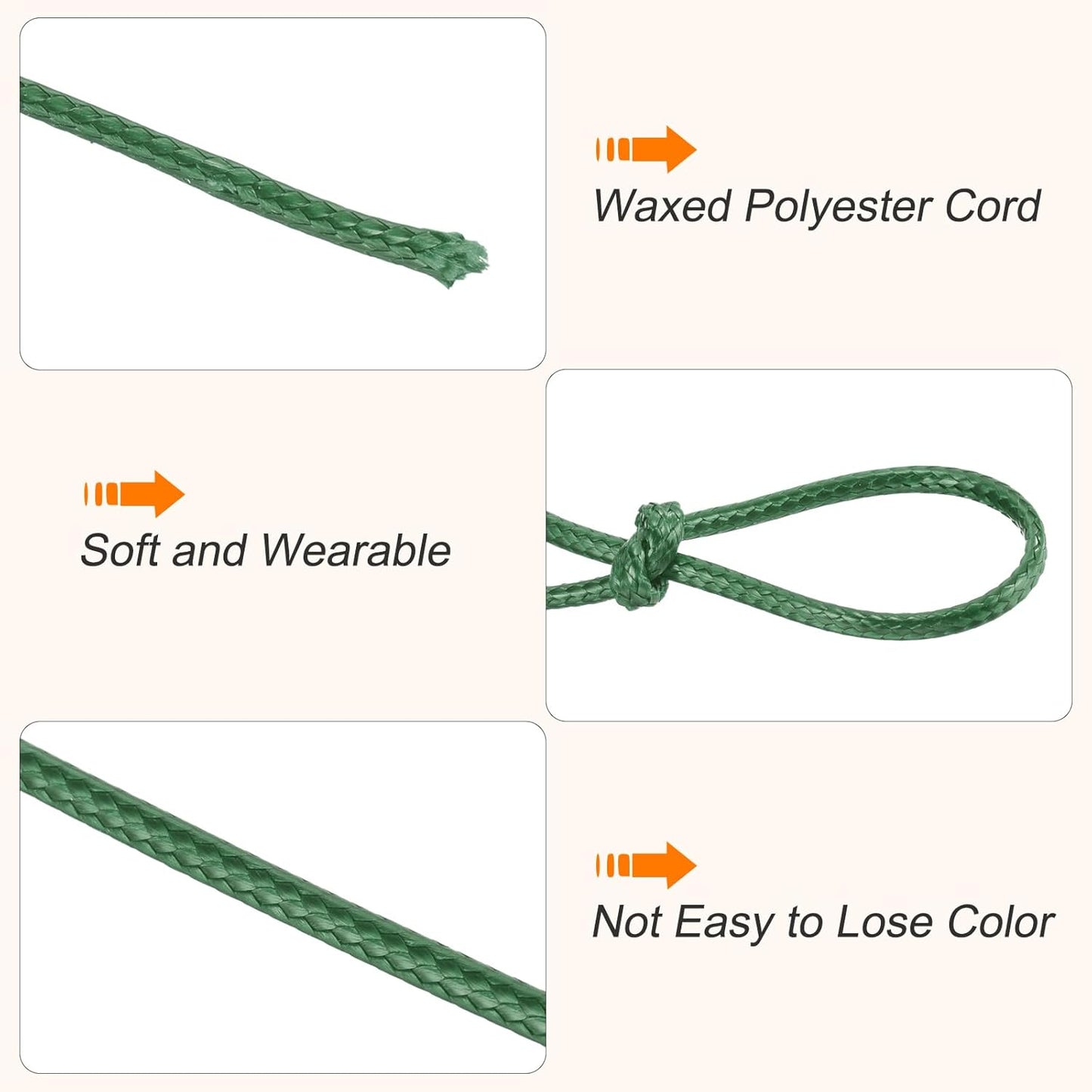 MECCANIXITY Waxed Cord 2.5mm Waxed Polyester Cord 87 Yard Wax String for Bracelet Making, Necklaces, Beading, Jewelry Making and DIY Crafts(Dark Green)