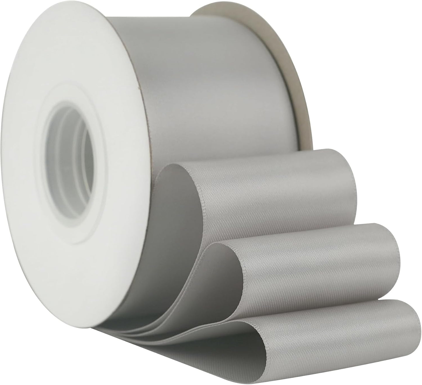 HUIHUANG Silver Satin Ribbon 2 inch Wide Double Faced Satin Ribbon Silver for Gift Wrapping, Bows Making, Flower Bouquet, DIY Crafts, Wedding, Holiday Party Decor - 25 Yards/Roll